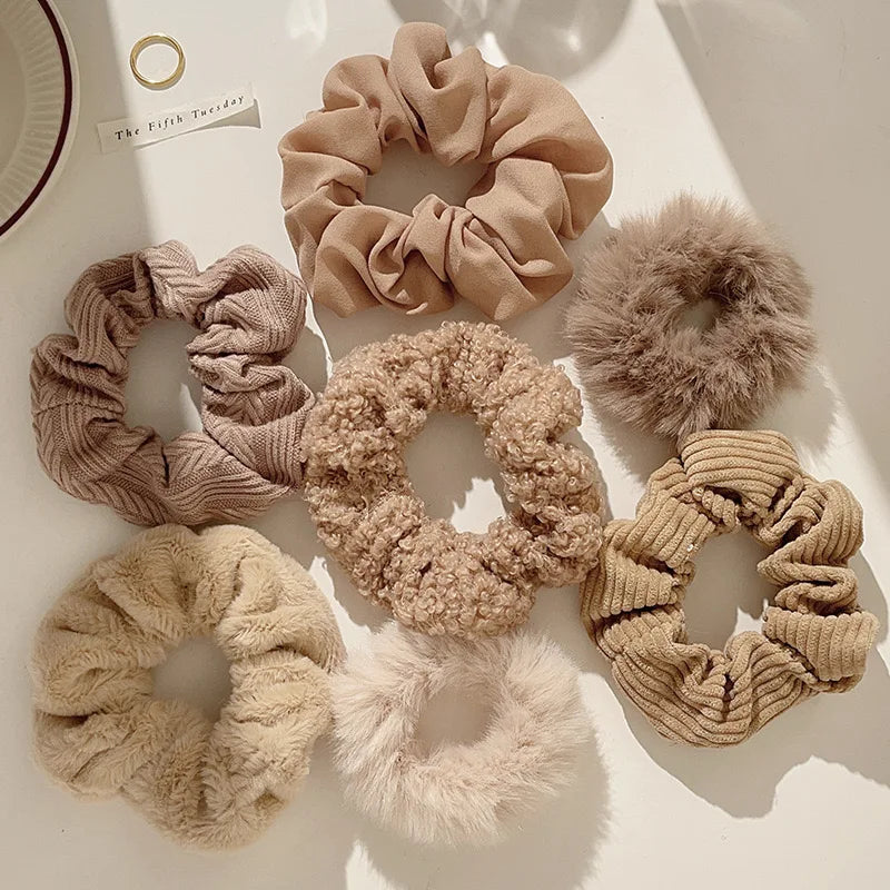 7 Pcs Trendy Fuzzy Hair Scrunchies